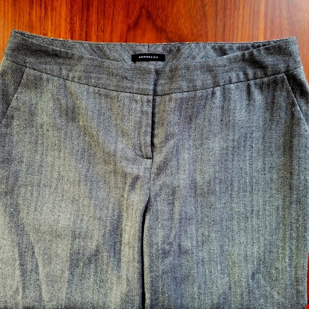 Semantiks Black White Gray Herringbone Wool Dress Pants